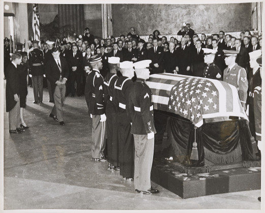 President Kennedy lies in state, US Capitol. Jackie, Robert and Ted Kennedy pay respects