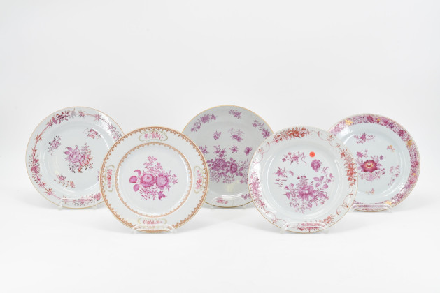 Five Famille rose plates