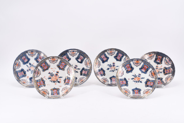 Six soup plates with Imari decor