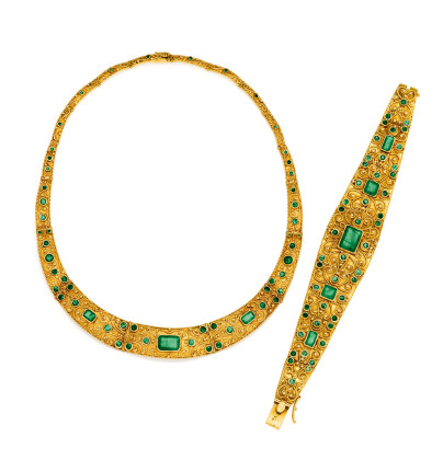 Historisierendes Smaragd-Set: Armband und Collier