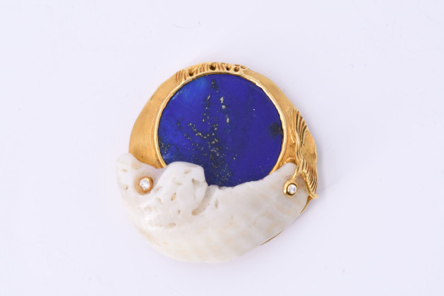 Lapis Diamond Brooch