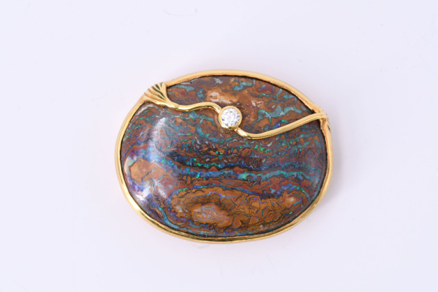 Boulder Opal Diamond Brooch