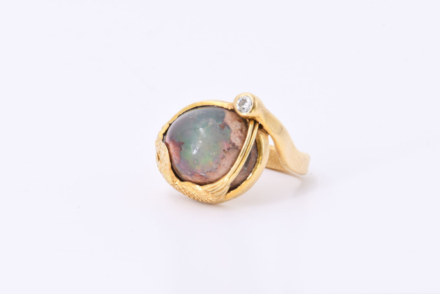 Feueropal-Diamant-Ring