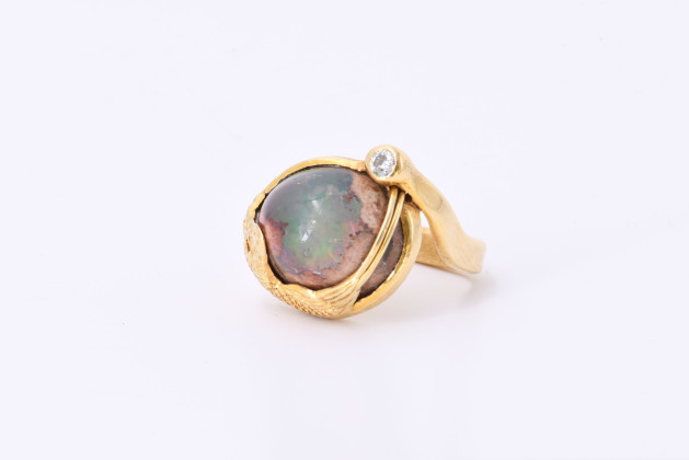 Fire Opal Diamond Ring