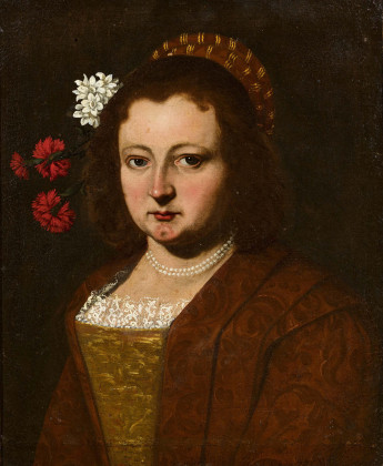 Porträt einer vornehmen Dame mit Blumen im Haar