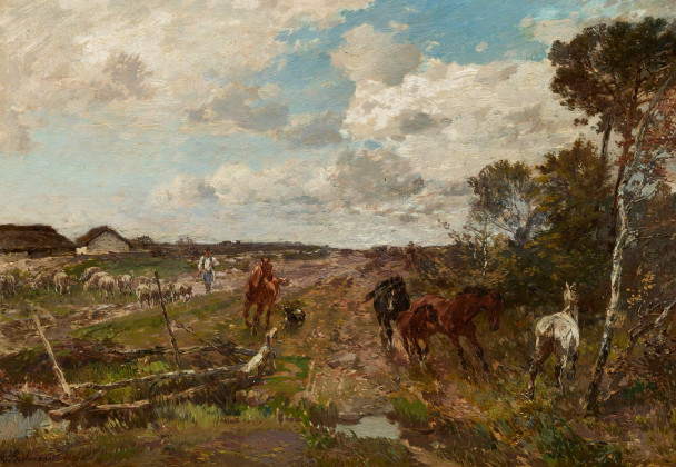 Weite estnische Landschaft mit Pferden