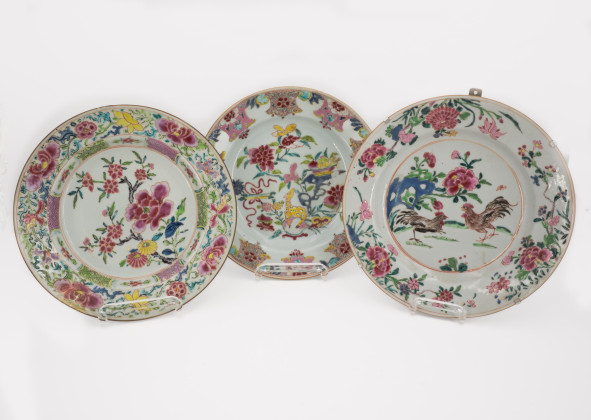 Three Famille Rose plates