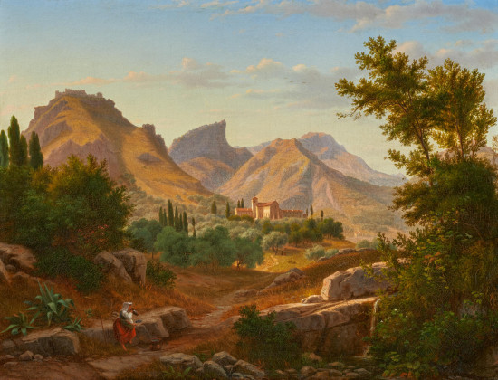 Sicilian Landscape with Monastery in an Olive Grove