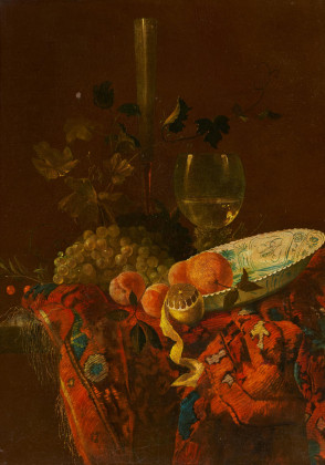 Still Life with Lemons on a Porcelain Bowl and Wine Glasses