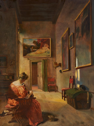 Castle Interior with Lady Playing Mandolin