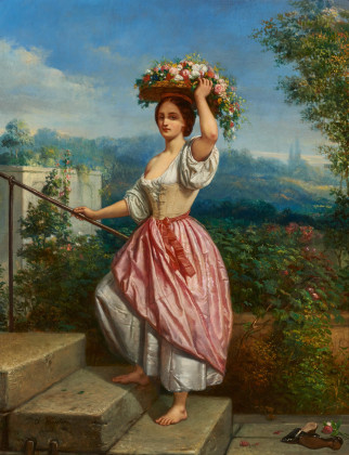 The Roman Lady. Young Lady with Flower Basket in the Garden