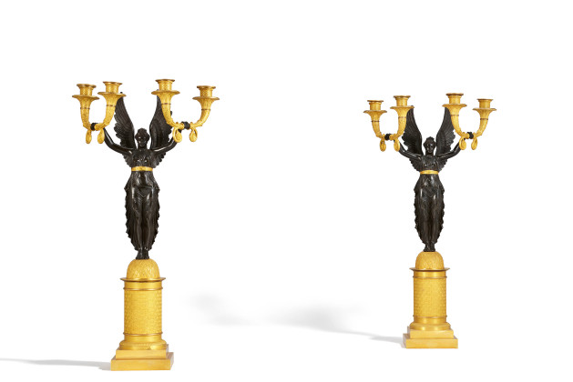 Pair of large Empire candelabra with Victorias