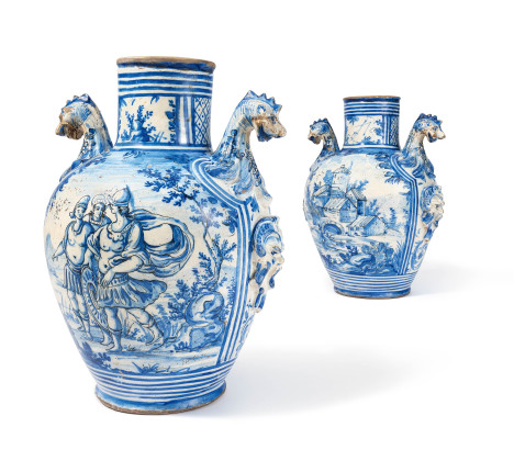 Pair of large vases with figural handles