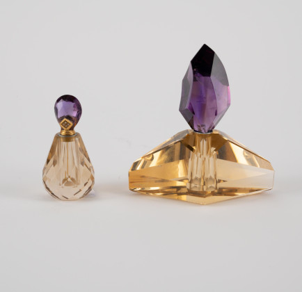 Small perfume flacon and larger flacon made of amethyst &amp; citrine