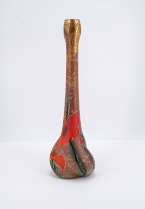Large long-necked vase with poppy decor