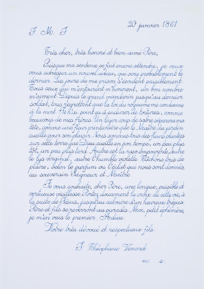 Last letter of Saint Théophane Venard to his father before he was decapitated copied by Phung Vo