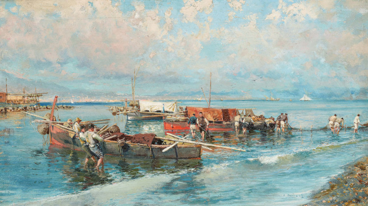 Fischer bei ihren Booten vor Neapel