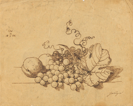 Stillleben mit Weintrauben und Pfirsichen