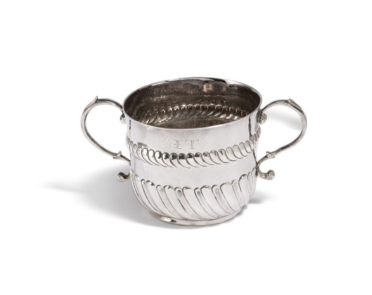 SILVER WILLIAM & MARY MUG WITH DOUBLE HANDLE, SO-CALLED PORRINGER