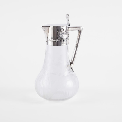 ART NOUVEAU GLASS CARAFE WITH IRIS DECOR