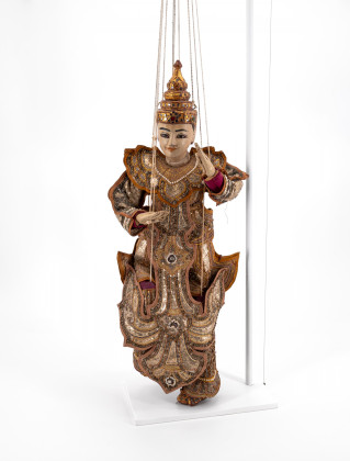 MARIONETTE OF PRINCE RAMA MADE OF WOOD, GLASS, FABRIC WITH EMBROIDERY