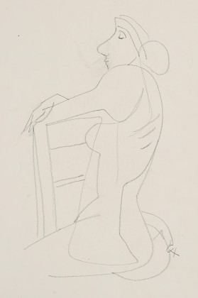 Nude woman to the left on a chair II (recto) / Girl's head (verso)