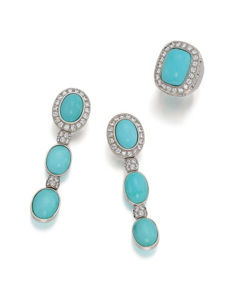 Turquoise-Diamond-Set: Ear Jewellery and Ring