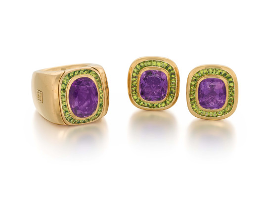 Amethyst-Peridot-Set: Ring and Ear Studs