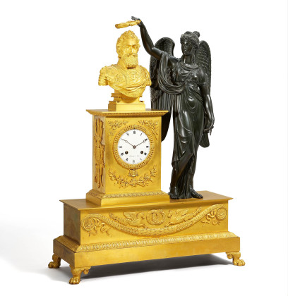 BRONZE MONUMENTAL PENDULUM CLOCK WITH BUST OF HENRY IV AND VICTORIA
