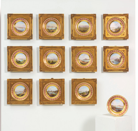 EXEPTIONAL SERIES OF TWELVE PORCELAIN PLATES WITH ROMANTIC VIEWS OF THE RHINE