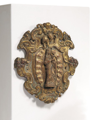Ovale Rocaillekartusche mit Marienfigur