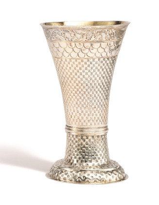 LARGE SILVER BAR BEAKER WITH BASKET STRUCTURE