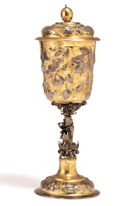 EXCEPTIONAL SILVER LIDDED GOBLET WITH FLOWERS