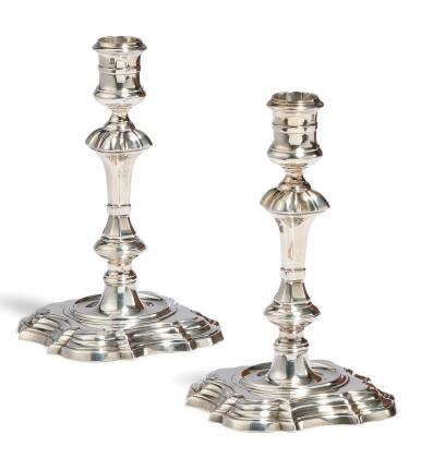 PAIR SILVER GEORGE II CANDLESTICK