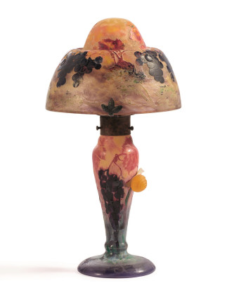 RARE GLASS TABLE LAMP 'VIGNE ET ESCARGOTS' WITH A SNAIL