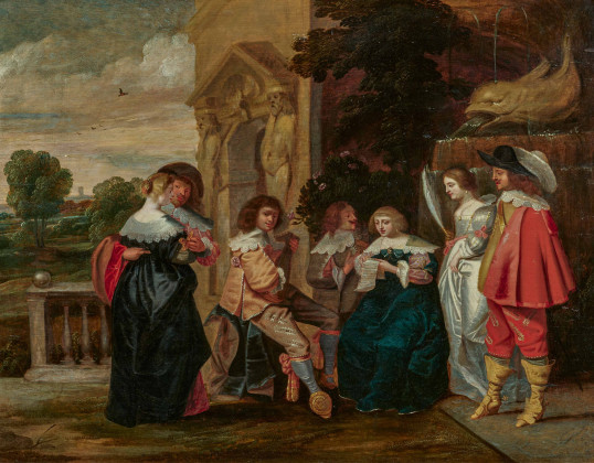 Elegant Society with Lute and Letter