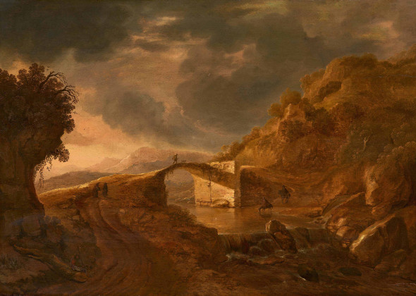 River Landscape with Travellers on a Bridge