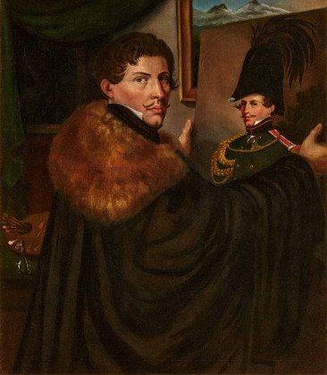 Selbstbildnis des Malers vor seinem Porträt als bayerischer Offizier