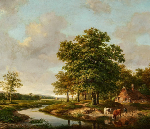 Wide Landscape with Cattle at the Waterside