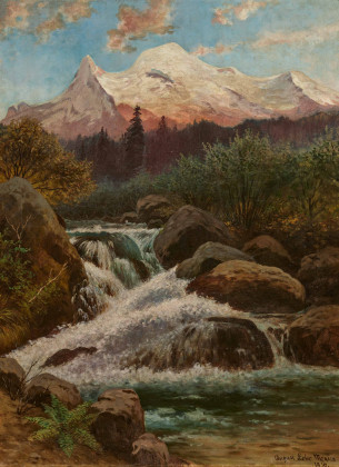 Mexican Mountain Landscape with a Waterfall in front of the Iztaccíhuatl