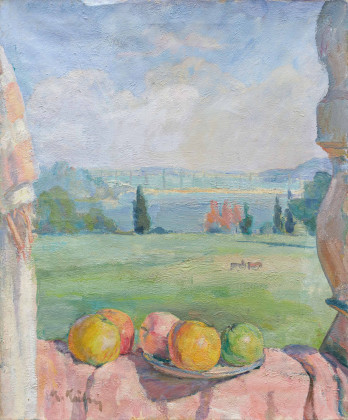 Stillleben mit Äpfeln auf der Veranda des Ateliers oberhalb des Sees