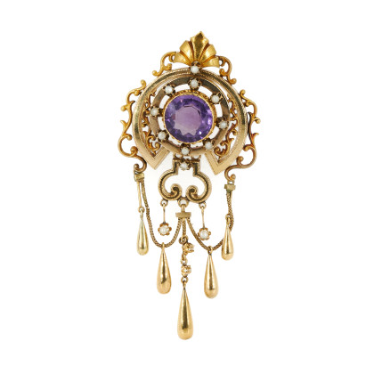 Pearl-Amethyst-Brooch