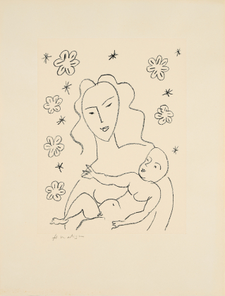 Vierge et Enfant sur fond de fleurs et d'étoiles