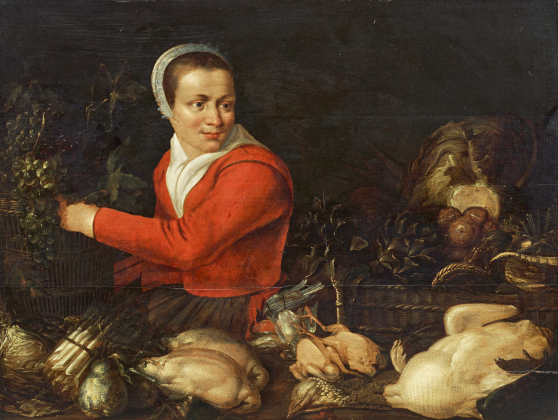 Kitchen Still Life with a Woman in a Red Shirt