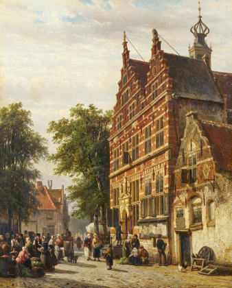 Die Rathausstraße in Naarden mit Markt