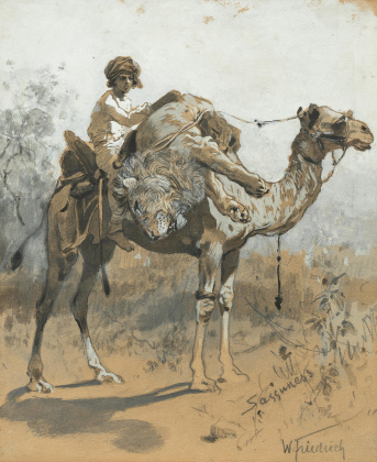 Indian Camel Rider with Slain Lion