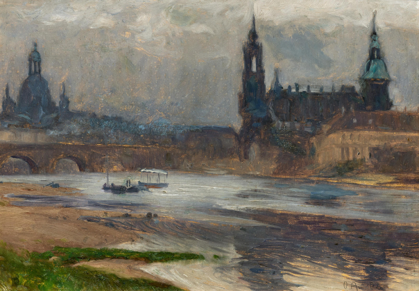 "Dresden mit Augustusbrücke. Klein, graue Stimmung"