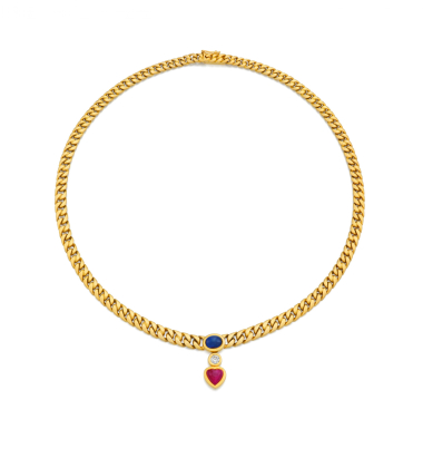 GEMSTONE-DIAMOND-CURB NECKLACE