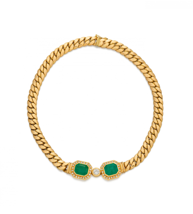 EMERALD-DIAMOND-CURB CHAIN NECKLACE