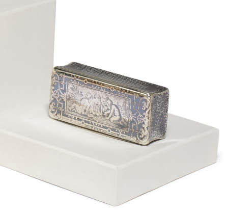 RECTANGULAR SILVER BOX WITH CHILDREN PLAYING